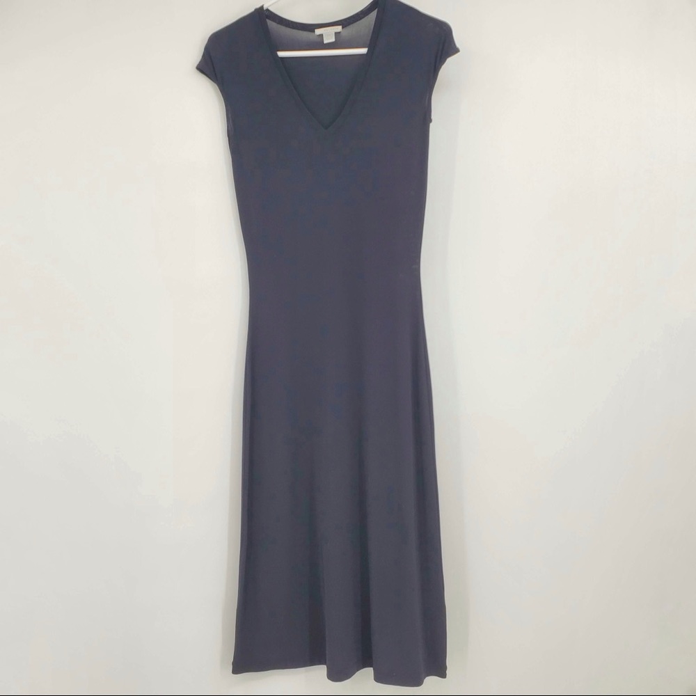 Halogen V Neck Black Midi Dress Fitted Bodycon